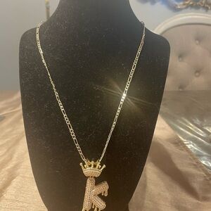 Gold Crown Dripping Initial “K” Necklace
